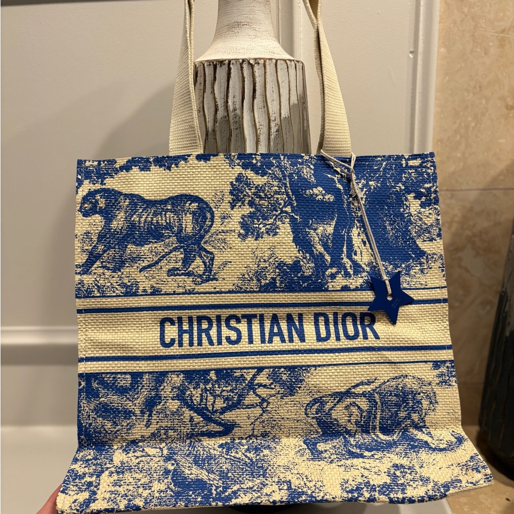 Christian Dior Blue and Cream Tote Bag